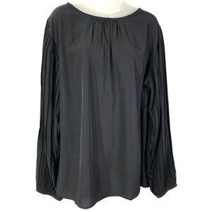CW Classics Women's Pullover Semi Sheer Balloon Long Pleated Sleeves Blouse Size